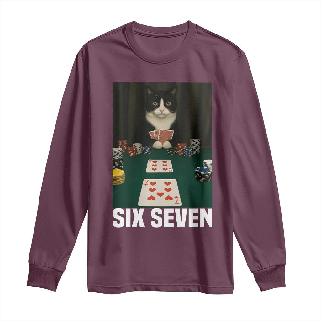 67 Poker Cat Long Sleeve Shirt Funny Six Seven Meme - Wonder Print Shop