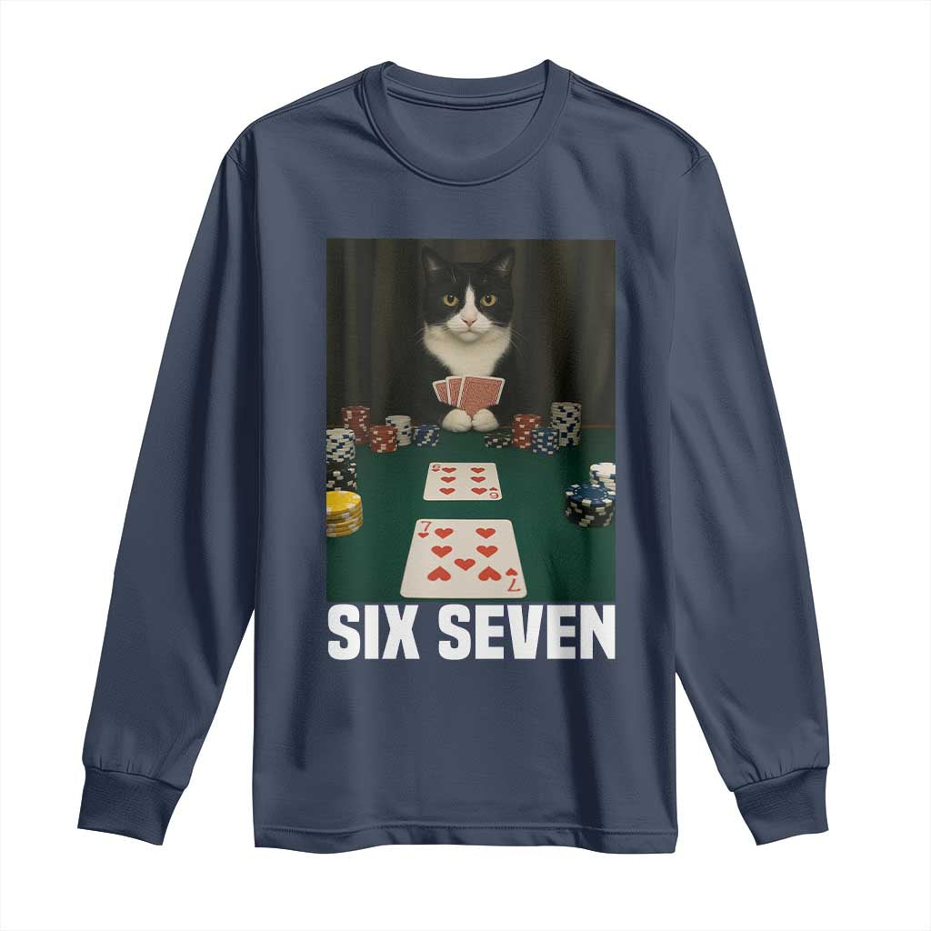 67 Poker Cat Long Sleeve Shirt Funny Six Seven Meme - Wonder Print Shop