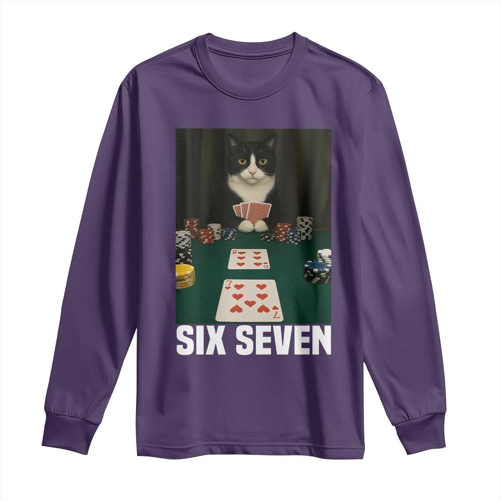 67 Poker Cat Long Sleeve Shirt Funny Six Seven Meme - Wonder Print Shop