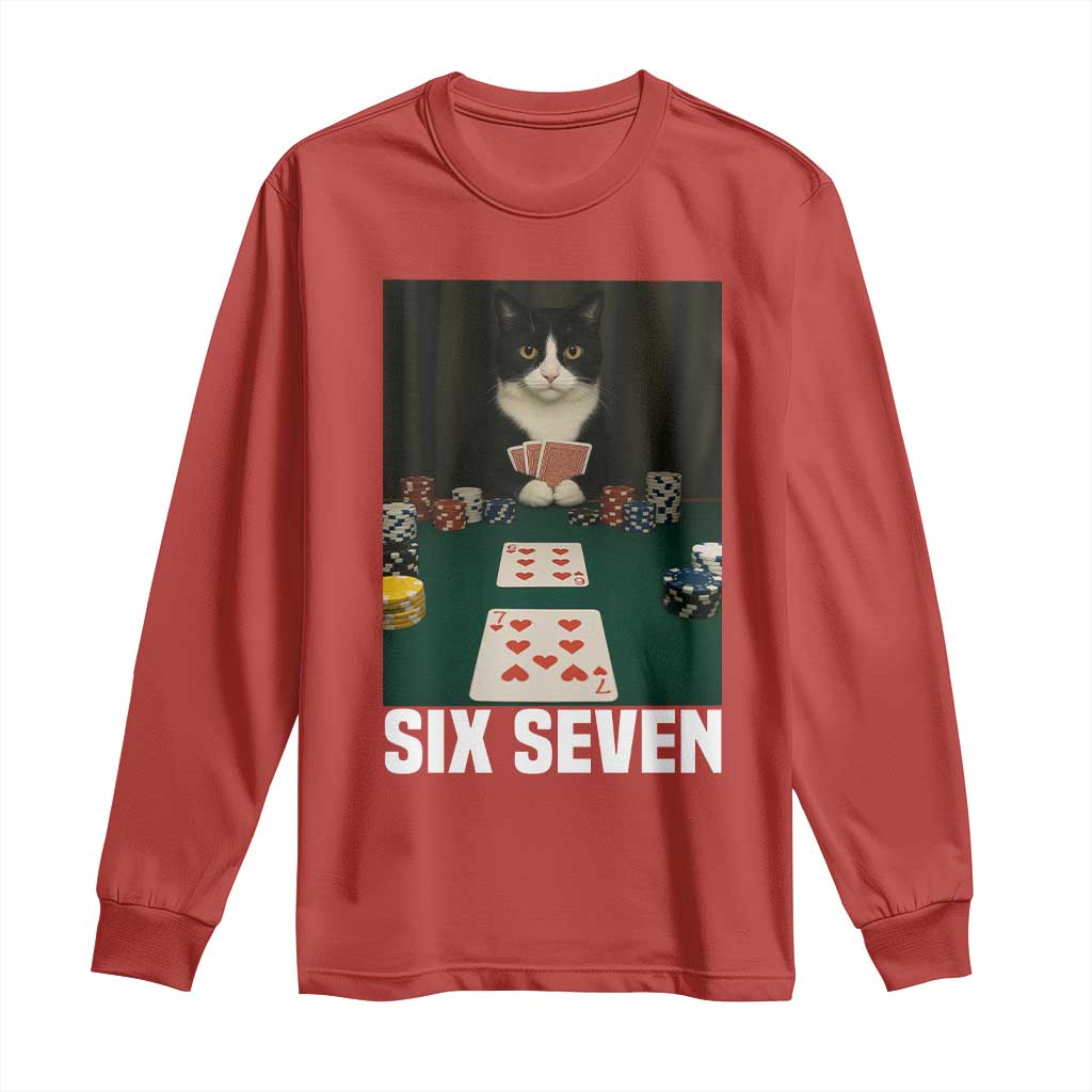 67 Poker Cat Long Sleeve Shirt Funny Six Seven Meme - Wonder Print Shop