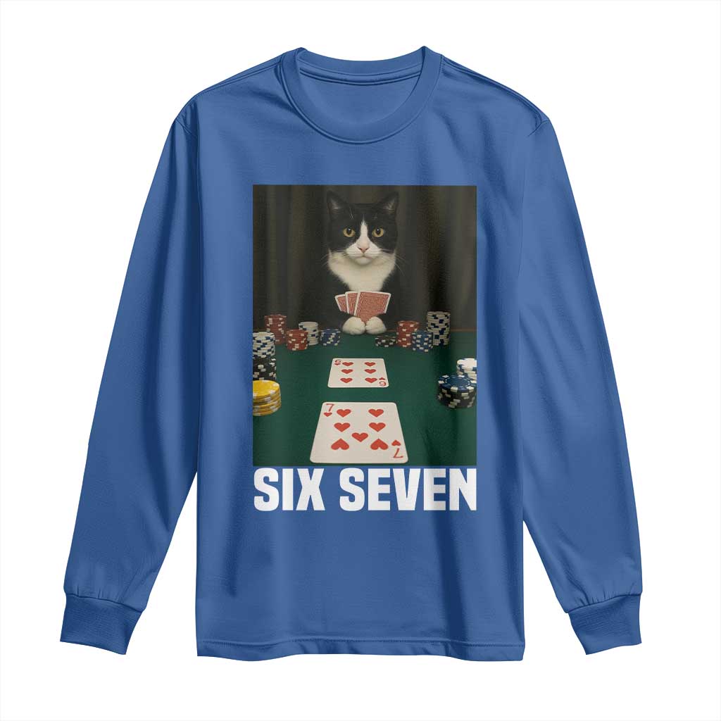 67 Poker Cat Long Sleeve Shirt Funny Six Seven Meme - Wonder Print Shop