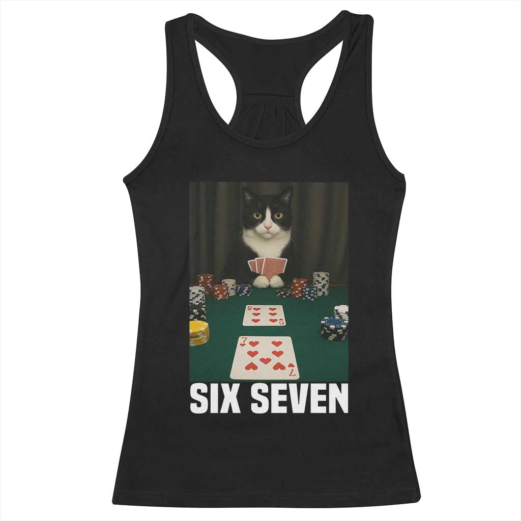 67 Poker Cat Racerback Tank Top Funny Six Seven Meme - Wonder Print Shop