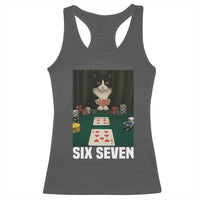 67 Poker Cat Racerback Tank Top Funny Six Seven Meme - Wonder Print Shop