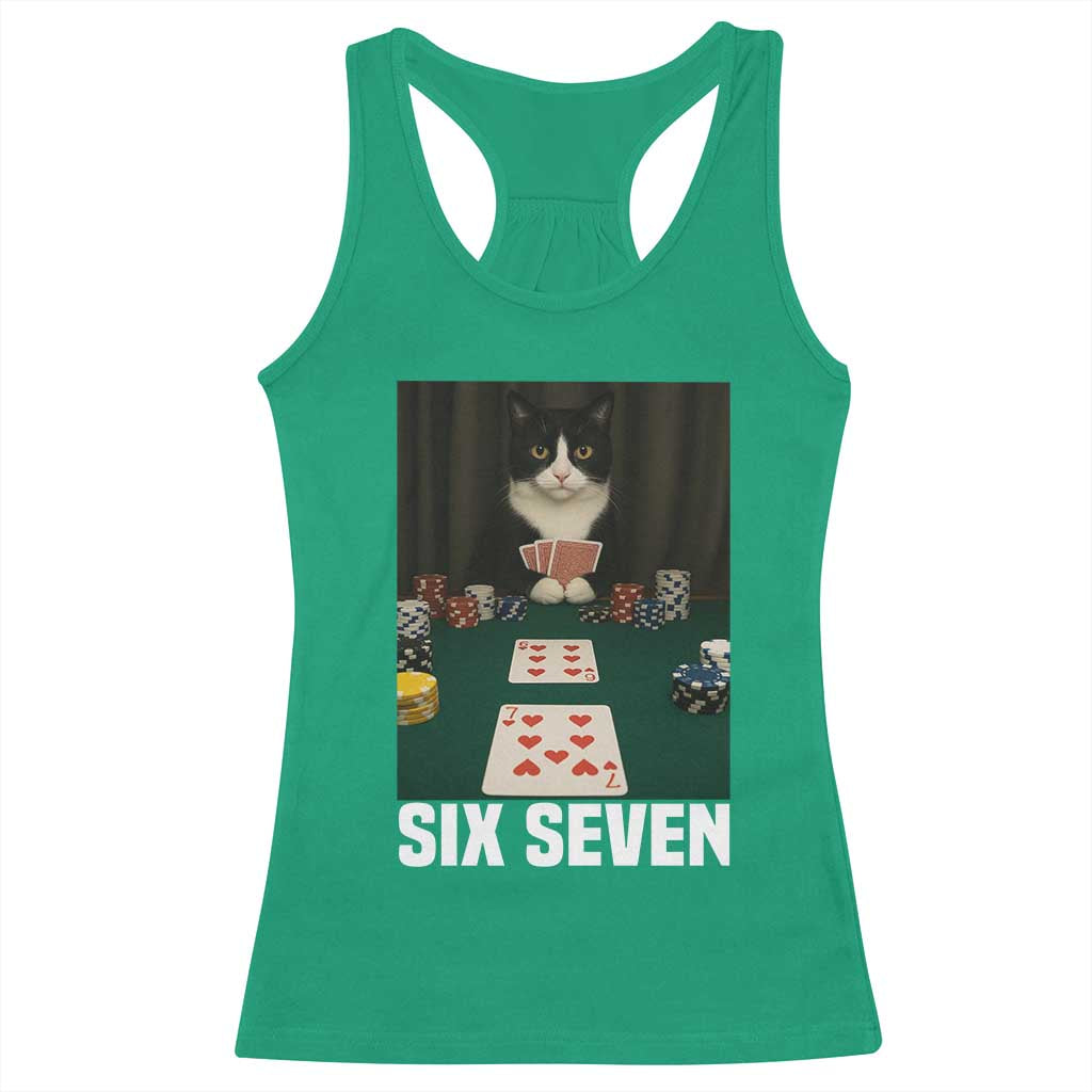 67 Poker Cat Racerback Tank Top Funny Six Seven Meme - Wonder Print Shop