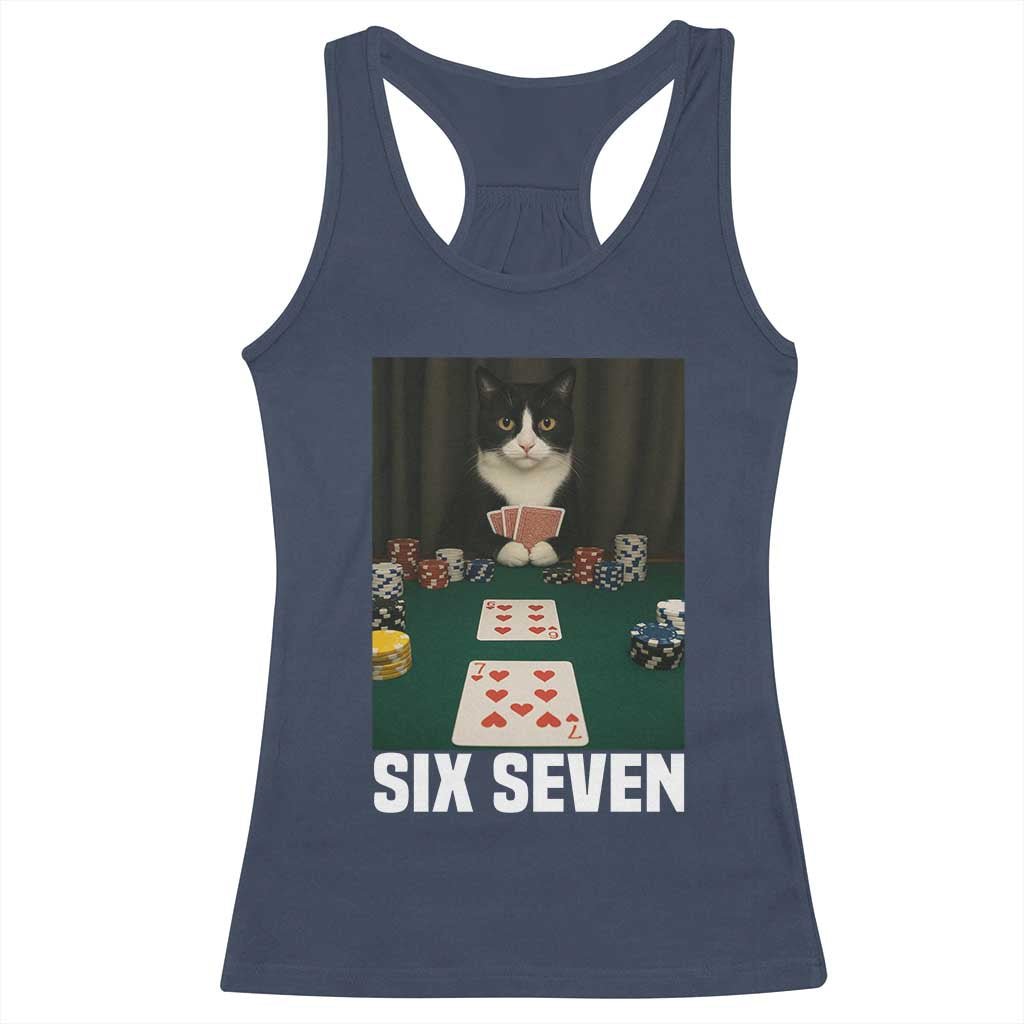 67 Poker Cat Racerback Tank Top Funny Six Seven Meme - Wonder Print Shop