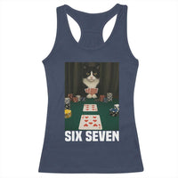 67 Poker Cat Racerback Tank Top Funny Six Seven Meme - Wonder Print Shop