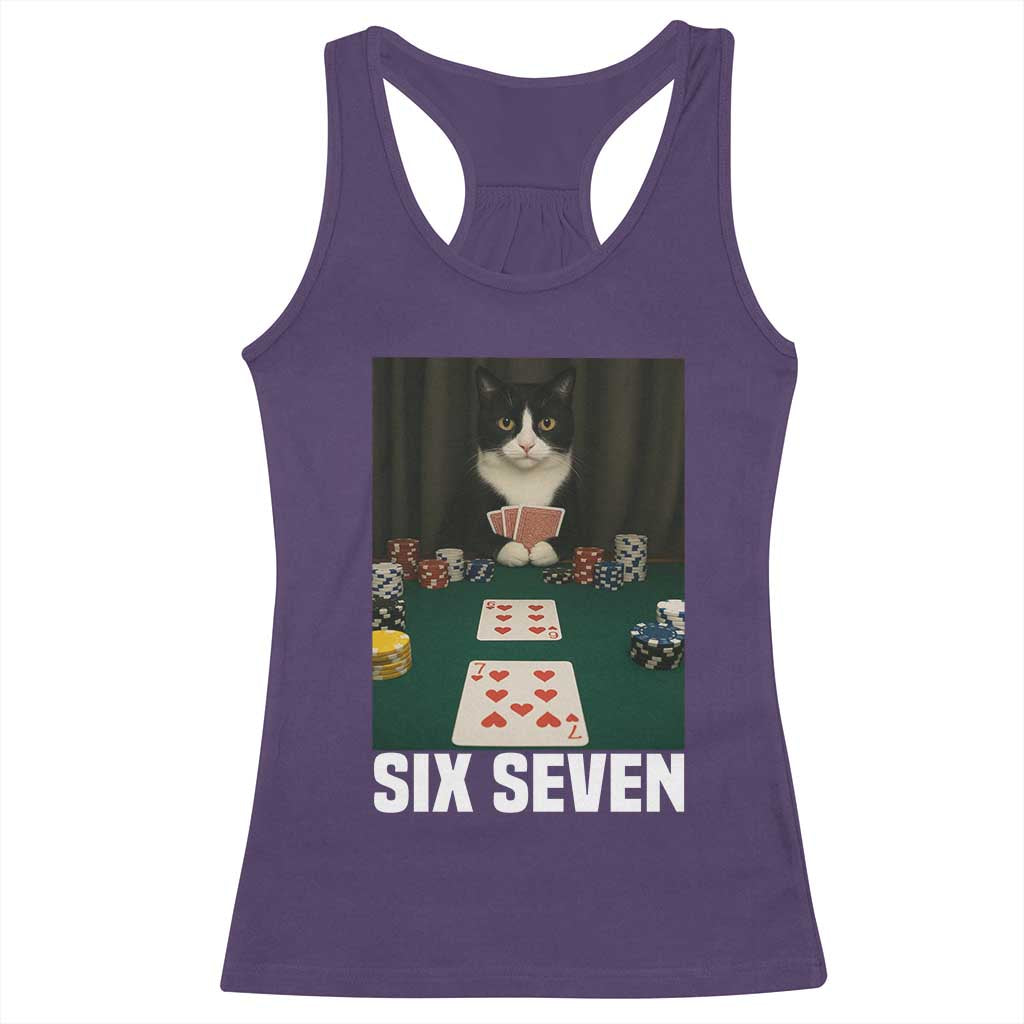 67 Poker Cat Racerback Tank Top Funny Six Seven Meme - Wonder Print Shop