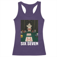 67 Poker Cat Racerback Tank Top Funny Six Seven Meme - Wonder Print Shop