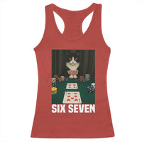 67 Poker Cat Racerback Tank Top Funny Six Seven Meme - Wonder Print Shop