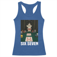 67 Poker Cat Racerback Tank Top Funny Six Seven Meme - Wonder Print Shop