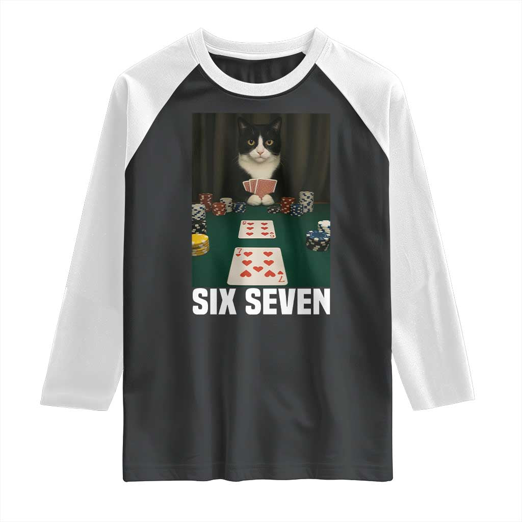 67 Poker Cat Raglan Shirt Funny Six Seven Meme - Wonder Print Shop