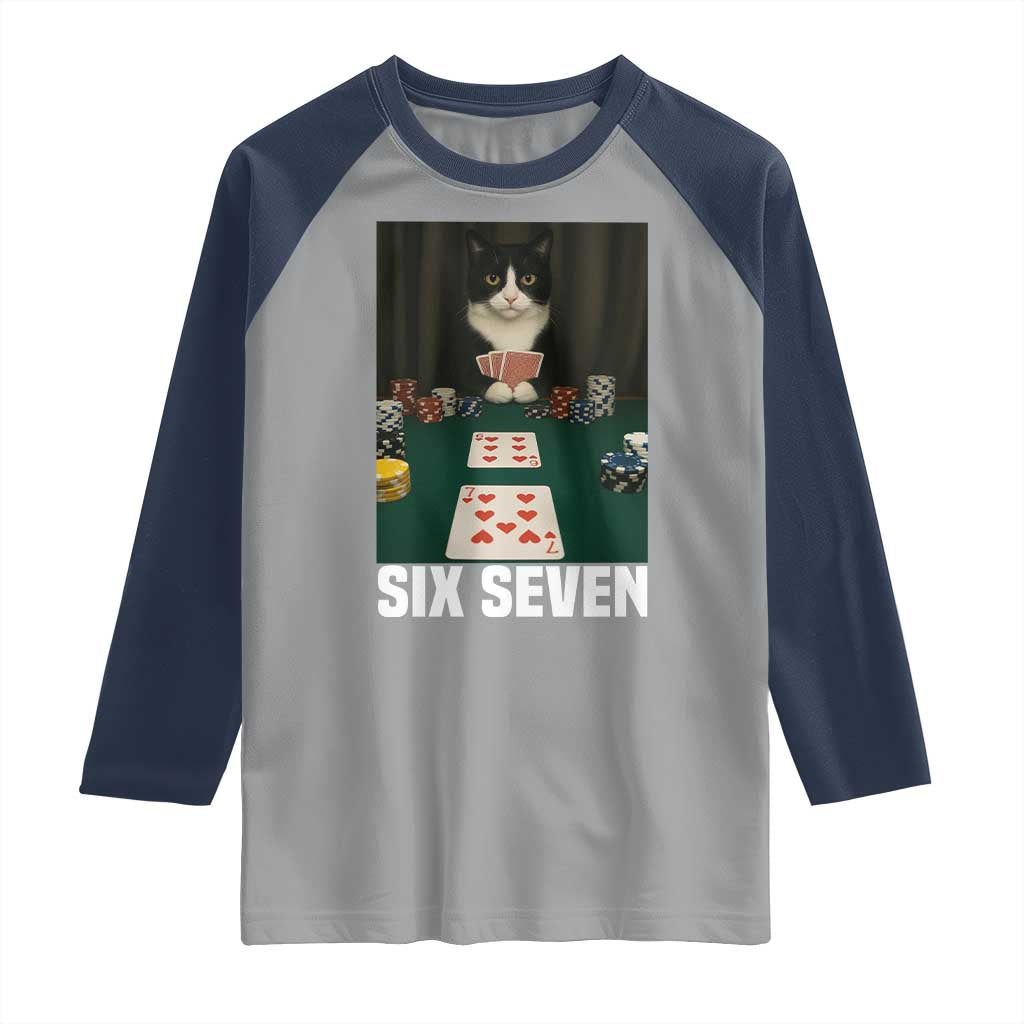 67 Poker Cat Raglan Shirt Funny Six Seven Meme - Wonder Print Shop