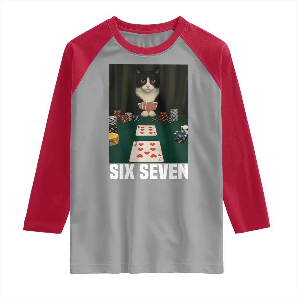 67 Poker Cat Raglan Shirt Funny Six Seven Meme - Wonder Print Shop