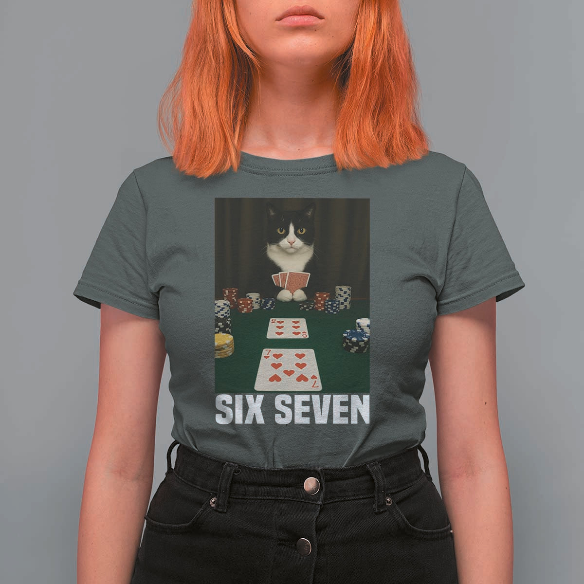 67 Poker Cat T Shirt For Women Funny Six Seven Meme - Wonder Print Shop