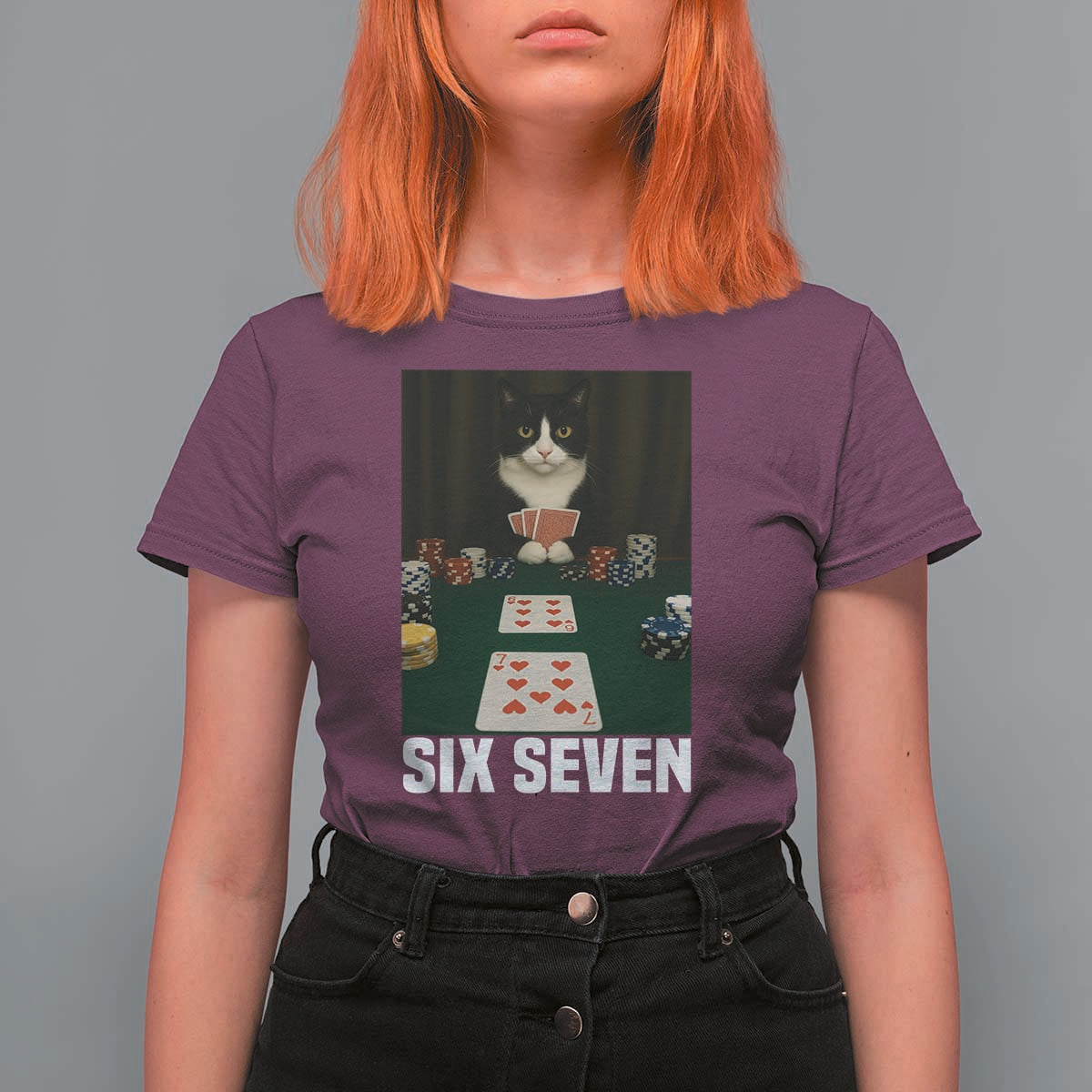 67 Poker Cat T Shirt For Women Funny Six Seven Meme - Wonder Print Shop