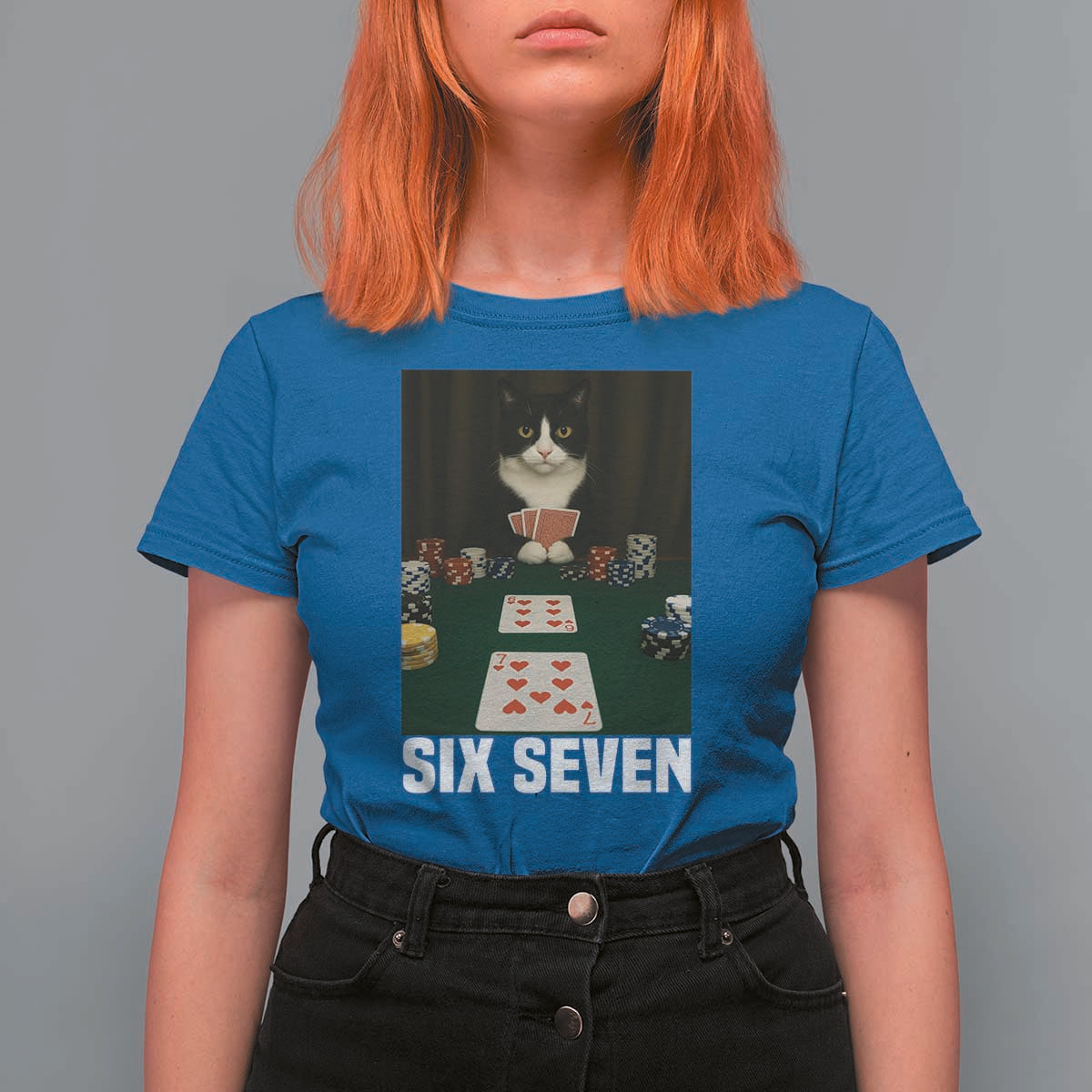 67 Poker Cat T Shirt For Women Funny Six Seven Meme - Wonder Print Shop