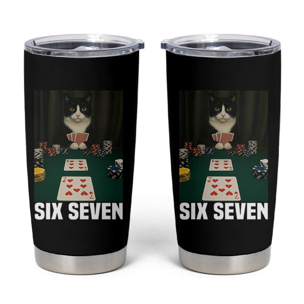 67 Poker Cat Tumbler Cup Funny Six Seven Meme - Wonder Print Shop