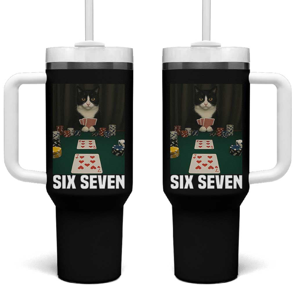 67 Poker Cat Tumbler With Handle Funny Six Seven Meme - Wonder Print Shop
