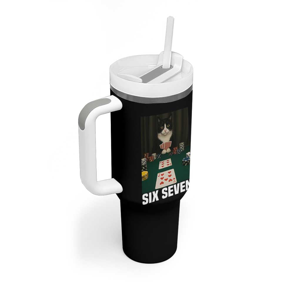 67 Poker Cat Tumbler With Handle Funny Six Seven Meme - Wonder Print Shop