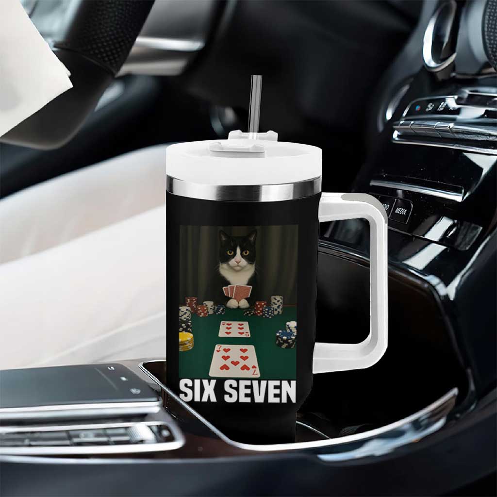 67 Poker Cat Tumbler With Handle Funny Six Seven Meme - Wonder Print Shop