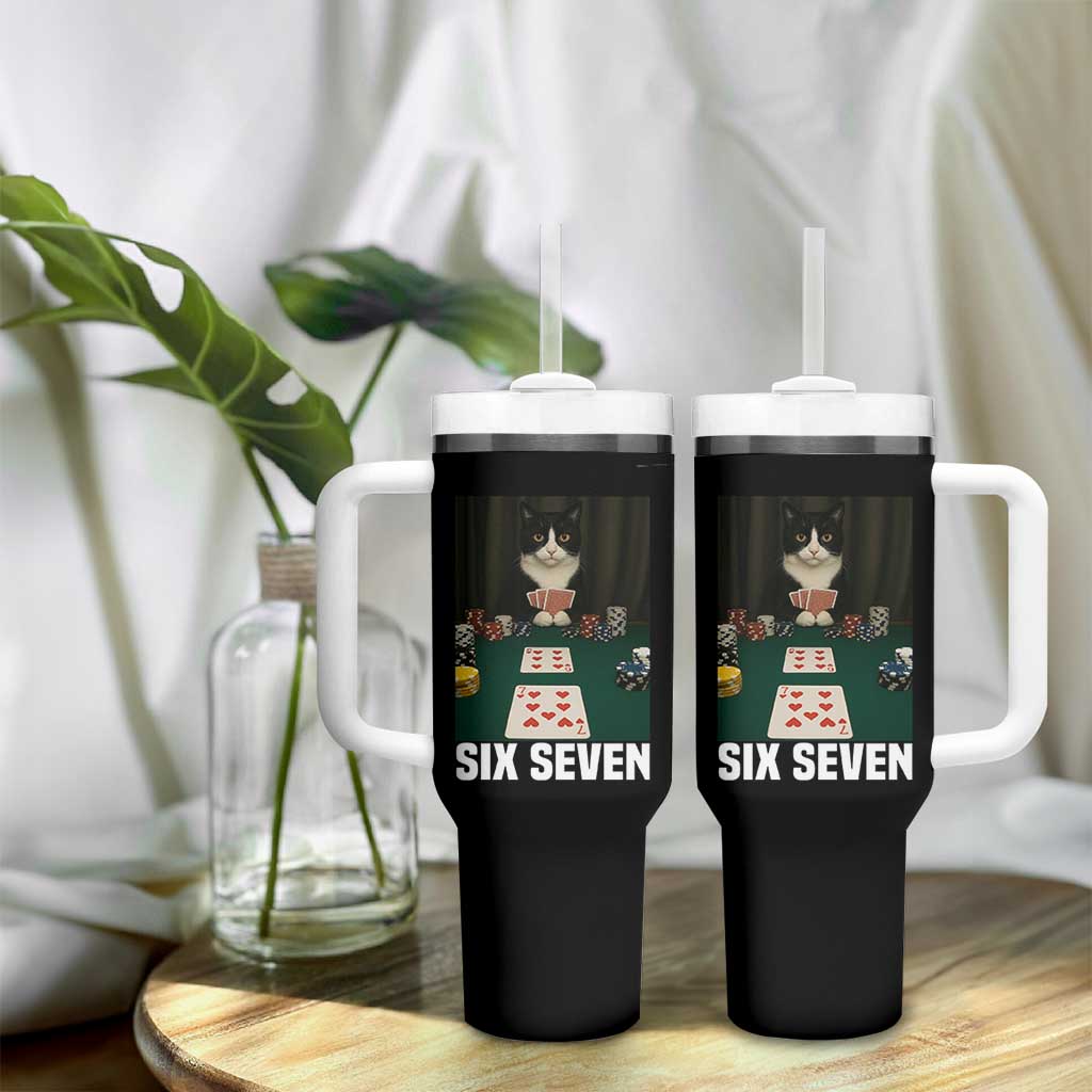 67 Poker Cat Tumbler With Handle Funny Six Seven Meme - Wonder Print Shop