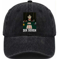 67 Poker Cat Washed Cotton Baseball Cap Funny Six Seven Meme