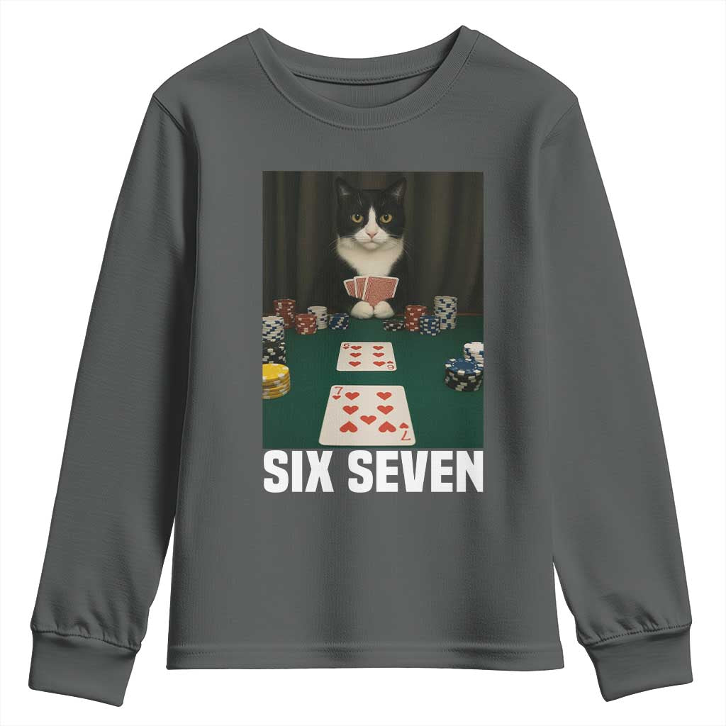 67 Poker Cat Youth Sweatshirt Funny Six Seven Meme - Wonder Print Shop