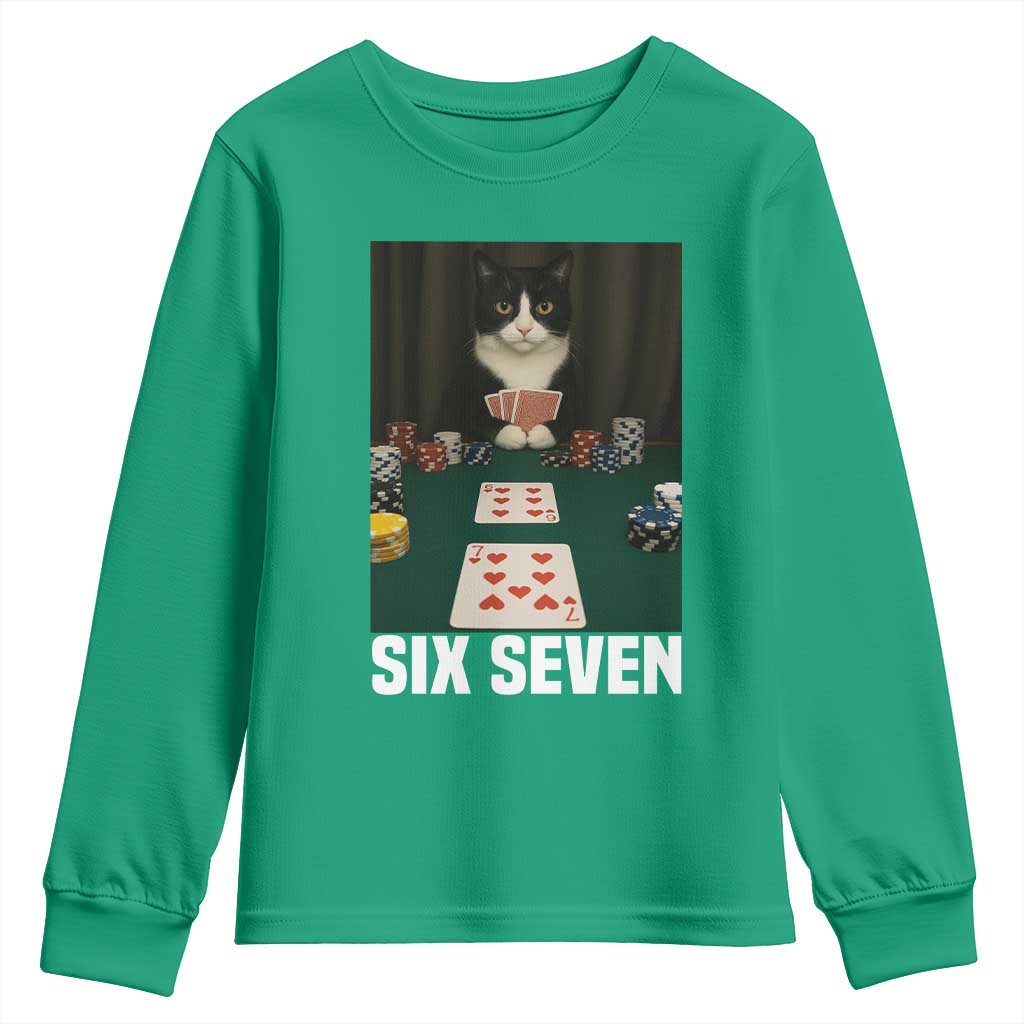 67 Poker Cat Youth Sweatshirt Funny Six Seven Meme - Wonder Print Shop