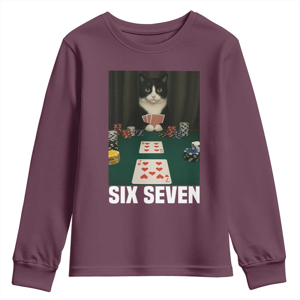 67 Poker Cat Youth Sweatshirt Funny Six Seven Meme - Wonder Print Shop