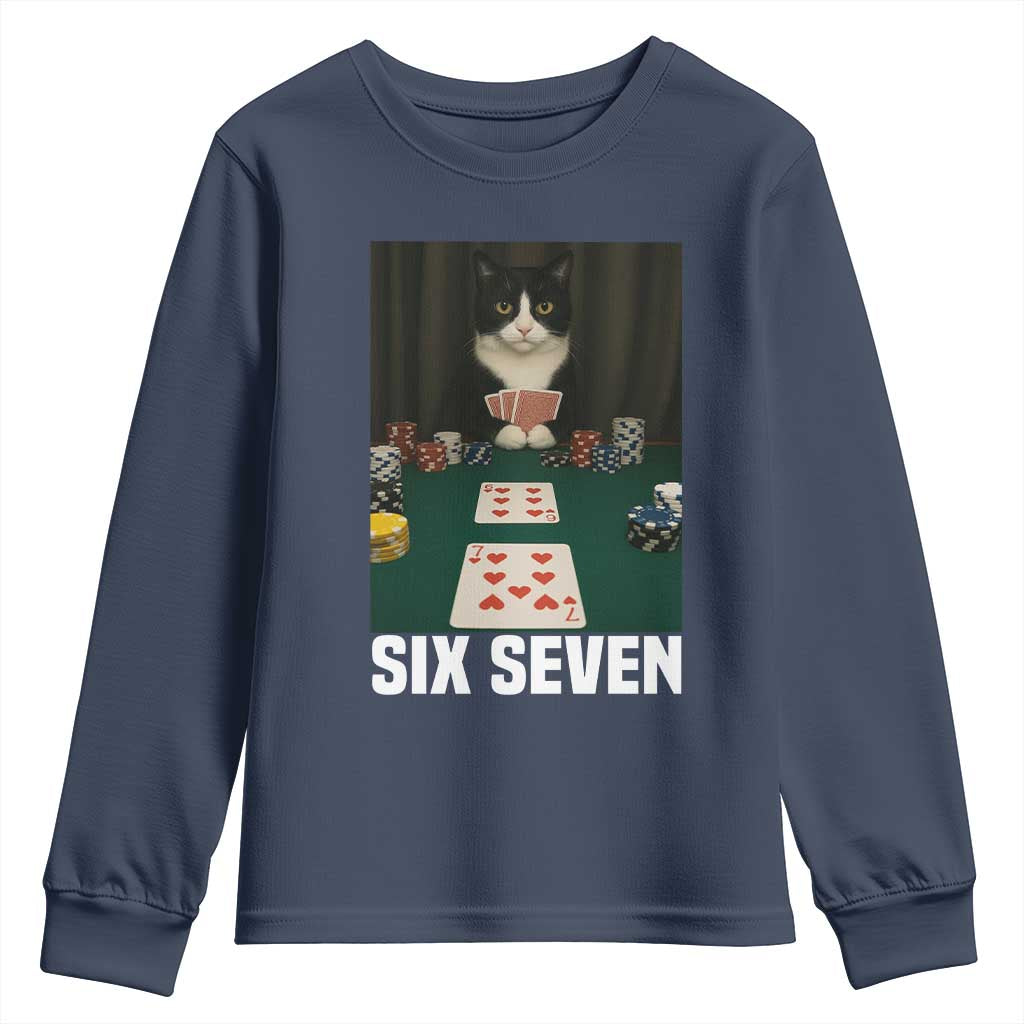 67 Poker Cat Youth Sweatshirt Funny Six Seven Meme - Wonder Print Shop