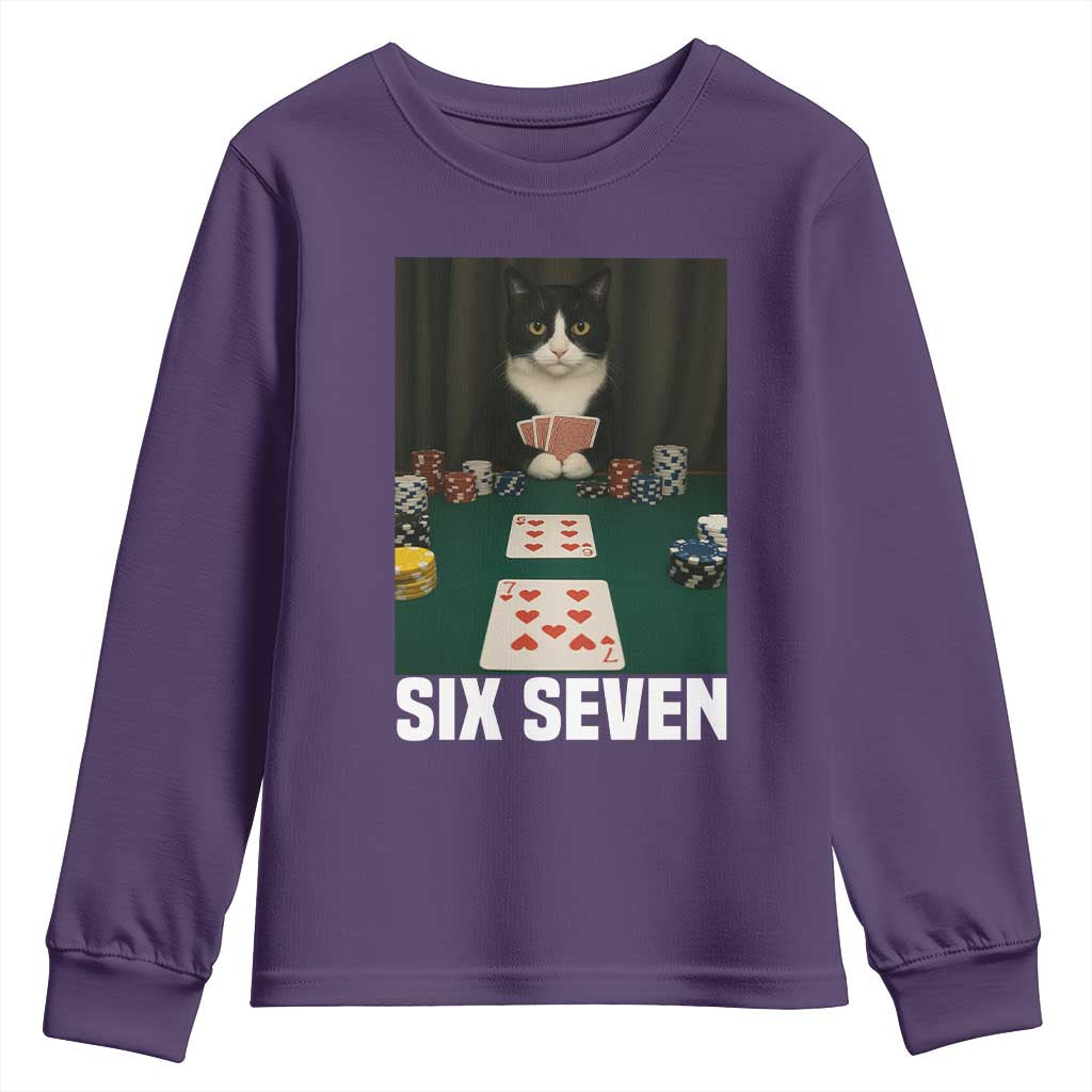 67 Poker Cat Youth Sweatshirt Funny Six Seven Meme - Wonder Print Shop