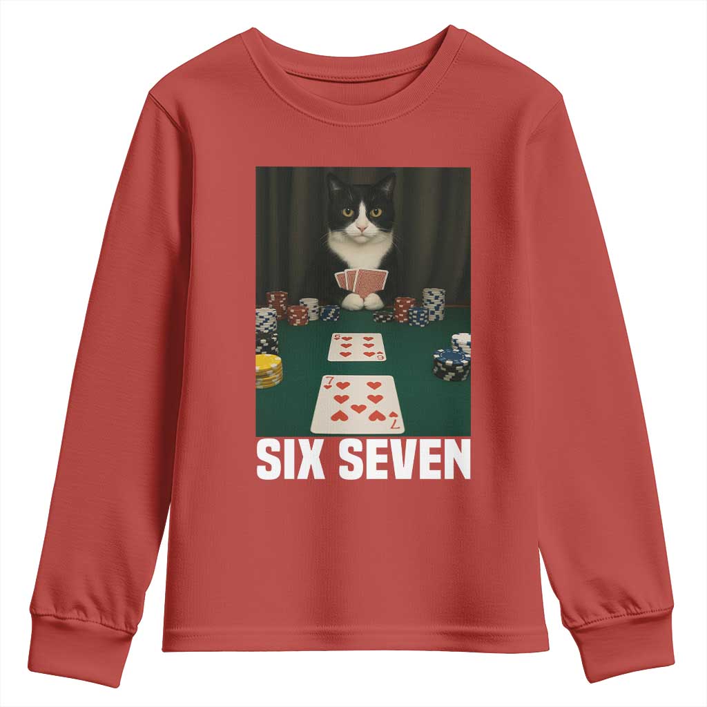 67 Poker Cat Youth Sweatshirt Funny Six Seven Meme - Wonder Print Shop