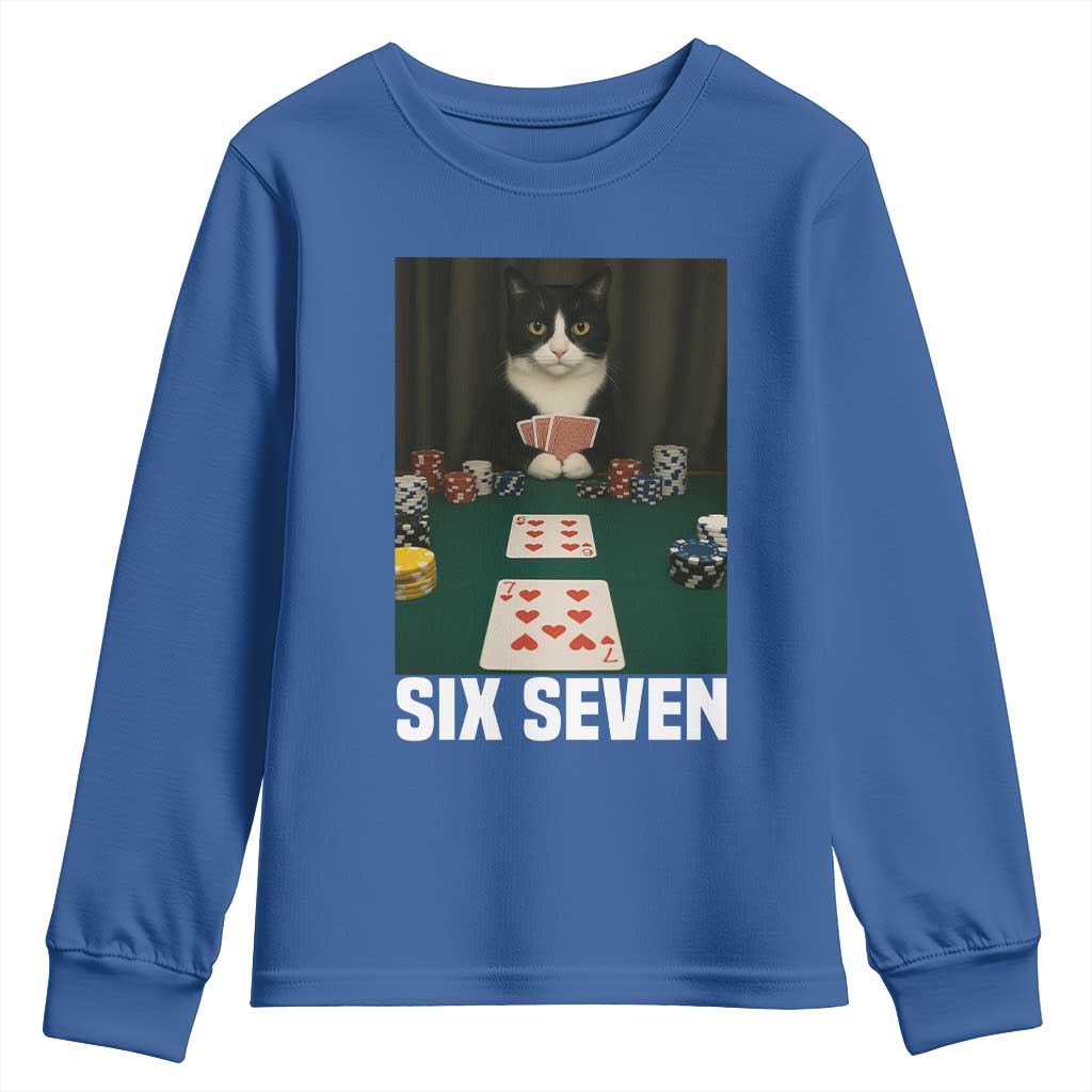 67 Poker Cat Youth Sweatshirt Funny Six Seven Meme - Wonder Print Shop