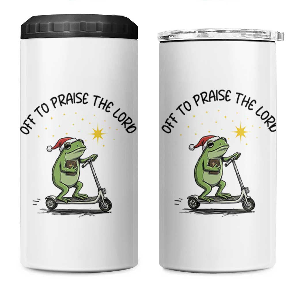 Off To Praise The Lord 4 in 1 Can Cooler Tumbler Funny Frog Christian - Wonder Print Shop
