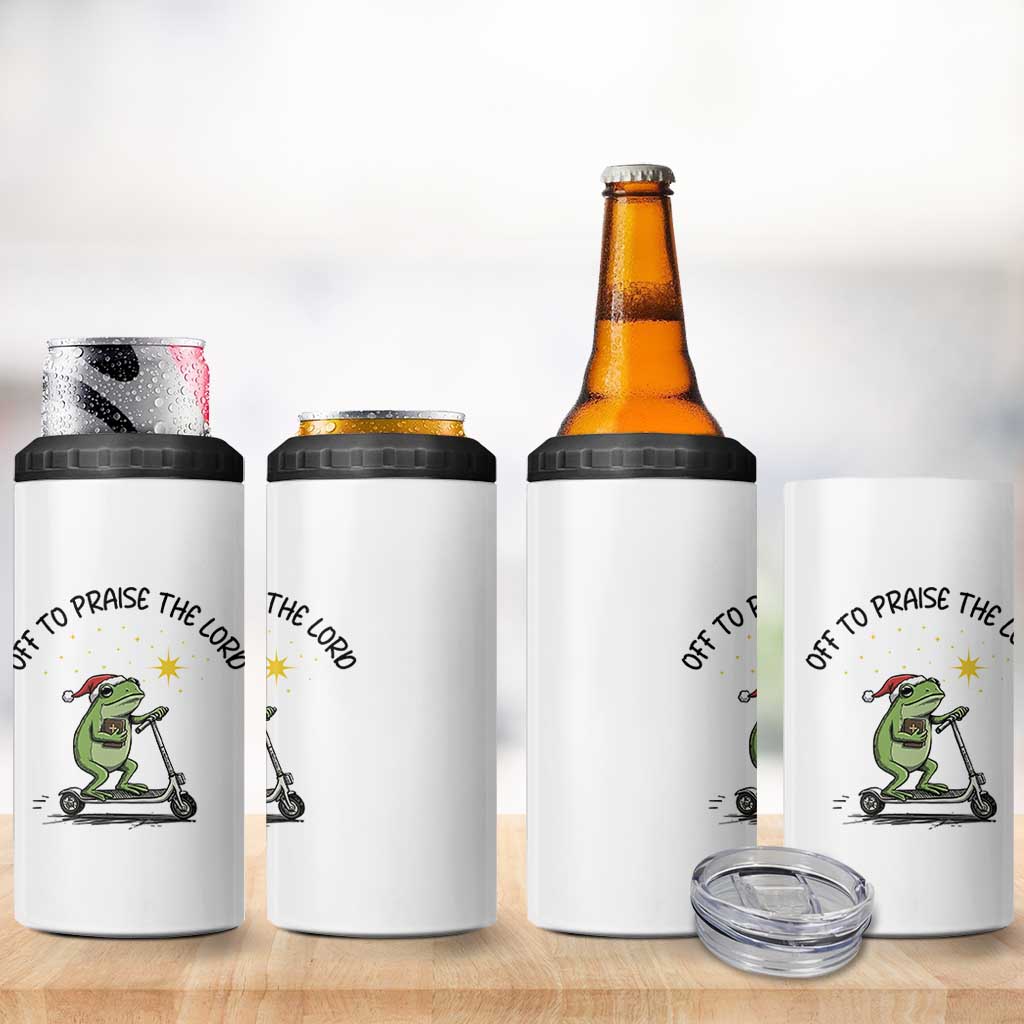 Off To Praise The Lord 4 in 1 Can Cooler Tumbler Funny Frog Christian - Wonder Print Shop