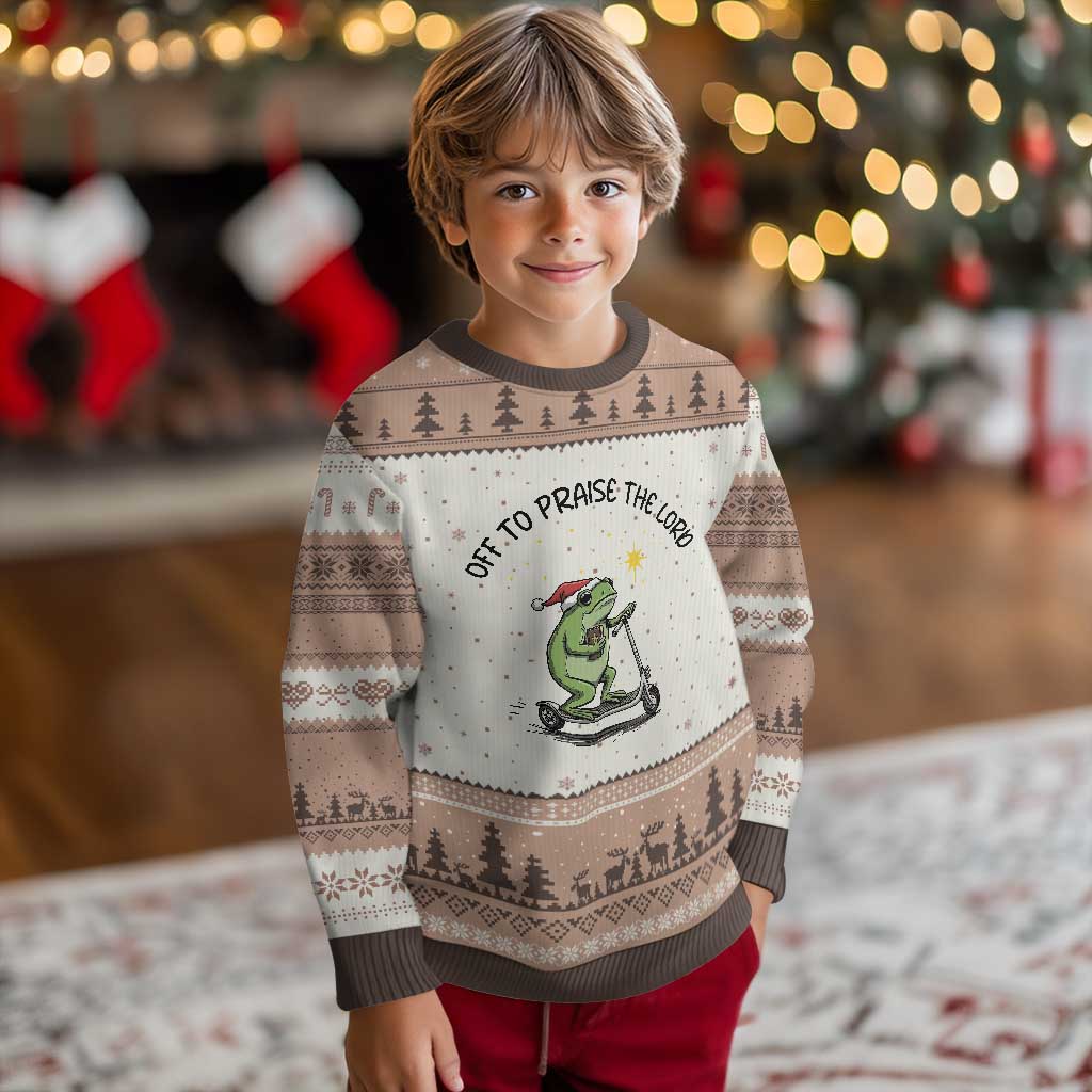 Off To Praise The Lord Ugly Christmas Sweater Funny Frog Christian - Wonder Print Shop
