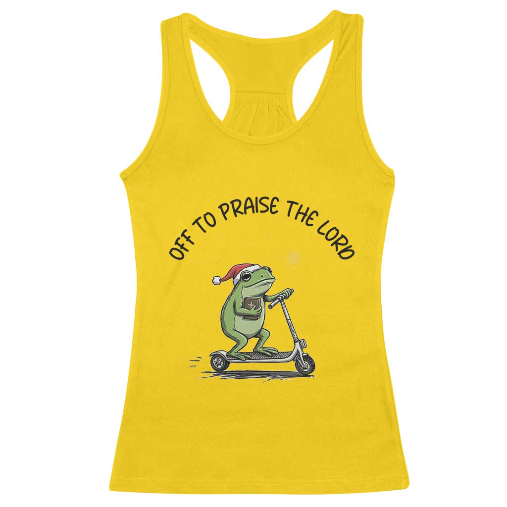 Off To Praise The Lord Racerback Tank Top Funny Frog Christian - Wonder Print Shop