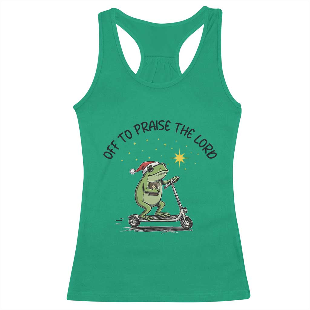 Off To Praise The Lord Racerback Tank Top Funny Frog Christian - Wonder Print Shop