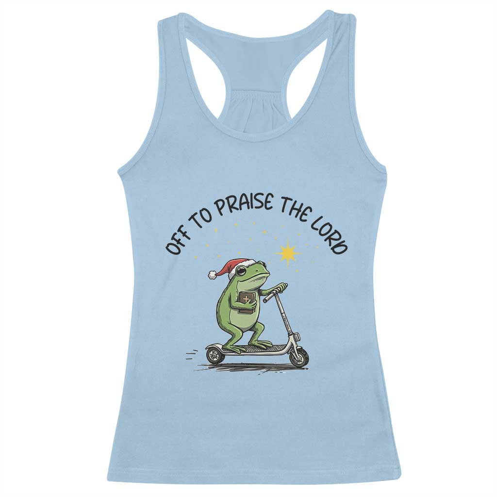 Off To Praise The Lord Racerback Tank Top Funny Frog Christian - Wonder Print Shop