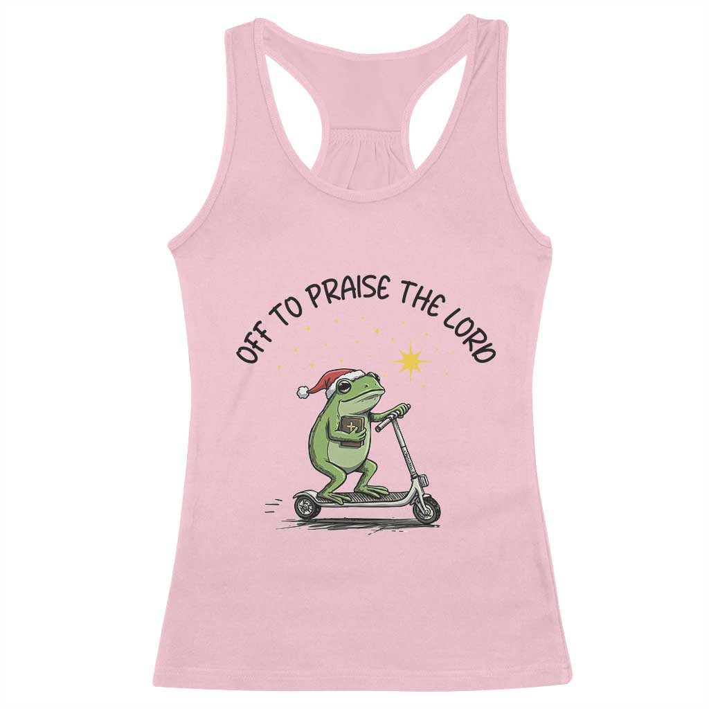 Off To Praise The Lord Racerback Tank Top Funny Frog Christian - Wonder Print Shop