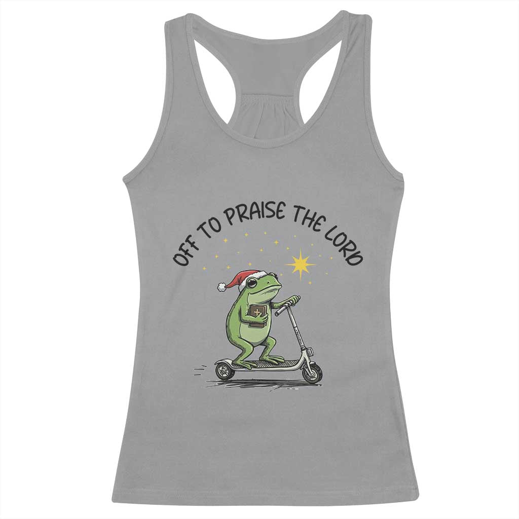 Off To Praise The Lord Racerback Tank Top Funny Frog Christian - Wonder Print Shop
