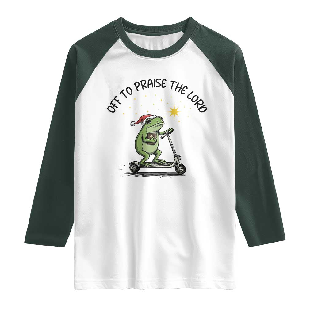 Off To Praise The Lord Raglan Shirt Funny Frog Christian - Wonder Print Shop