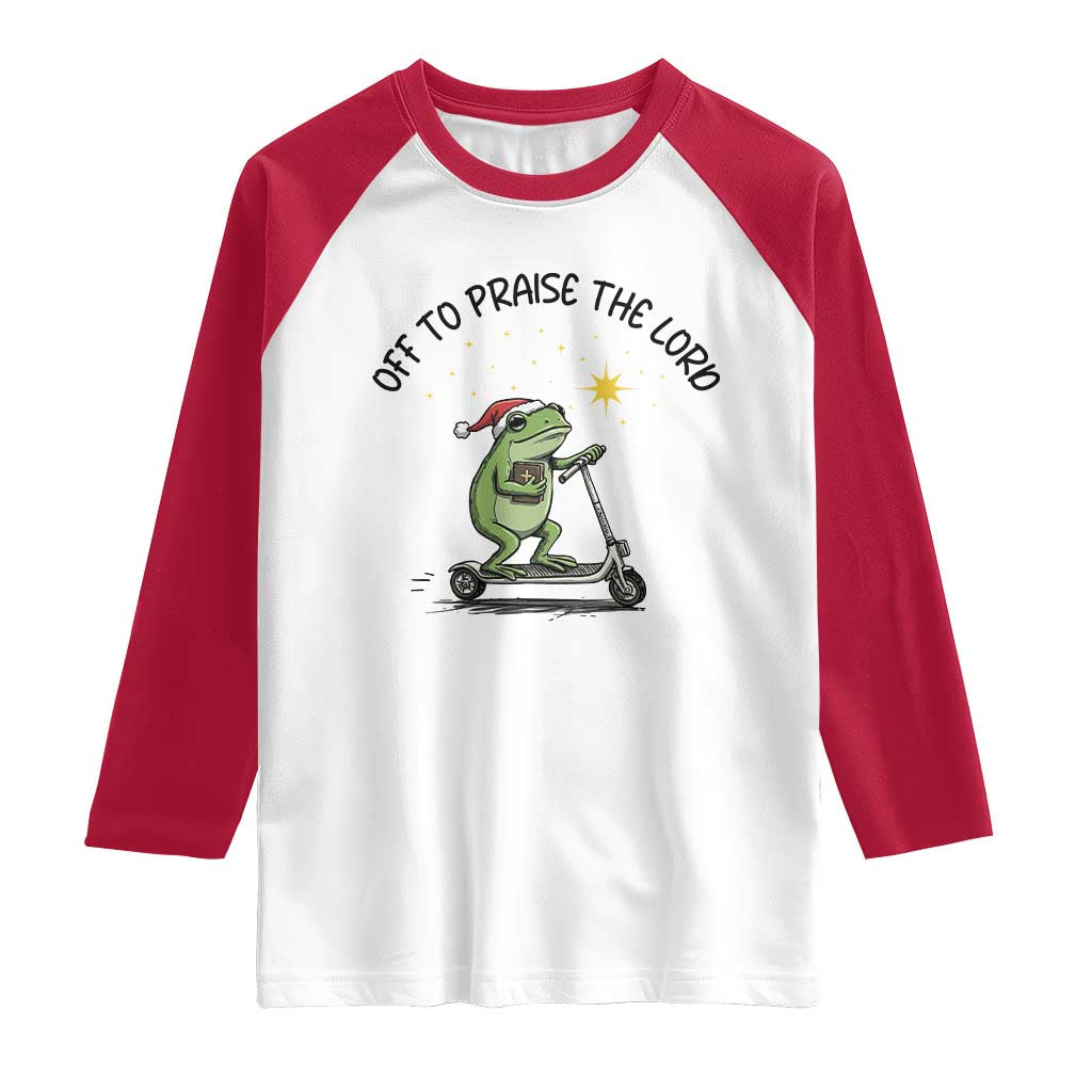Off To Praise The Lord Raglan Shirt Funny Frog Christian - Wonder Print Shop