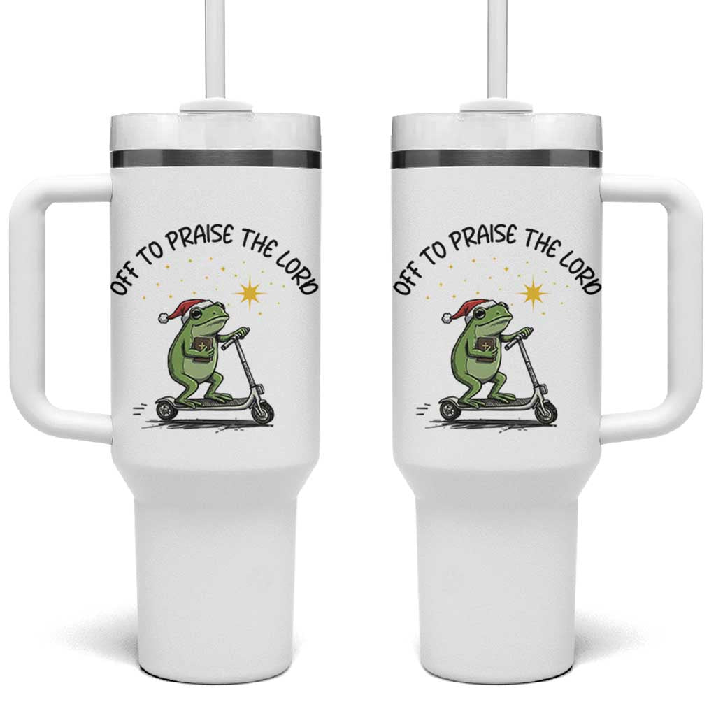 Off To Praise The Lord Tumbler With Handle Funny Frog Christian - Wonder Print Shop