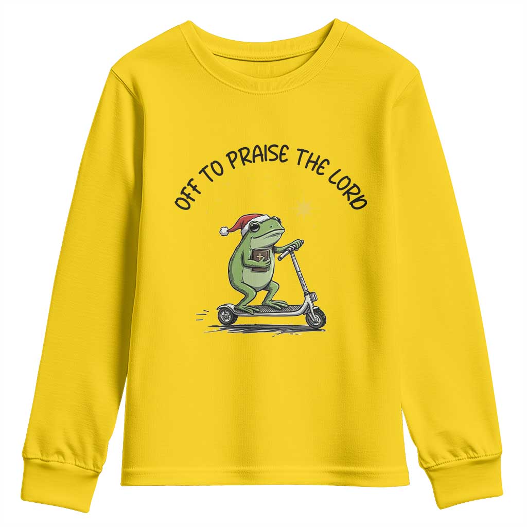 Off To Praise The Lord Youth Sweatshirt Funny Frog Christian - Wonder Print Shop