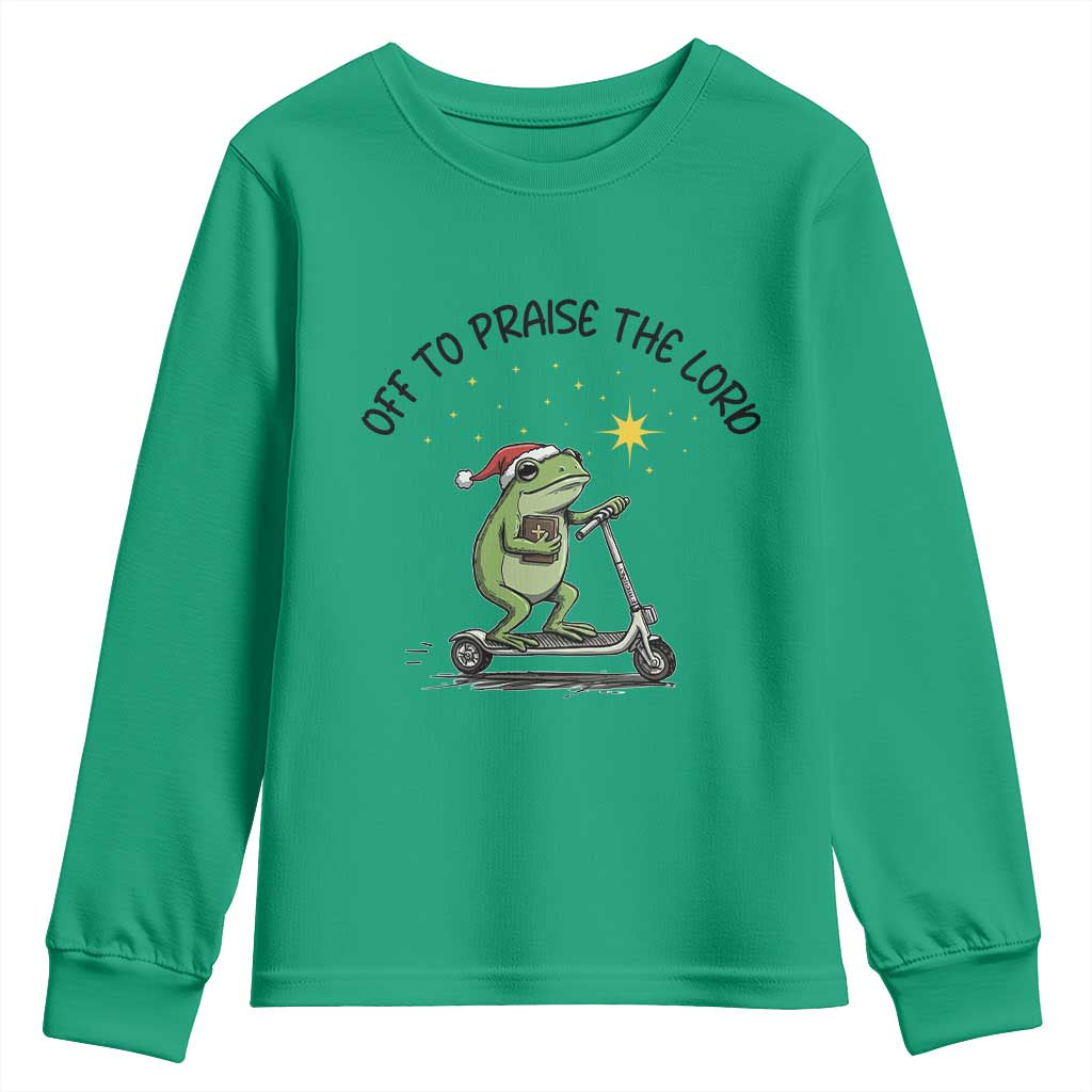 Off To Praise The Lord Youth Sweatshirt Funny Frog Christian - Wonder Print Shop