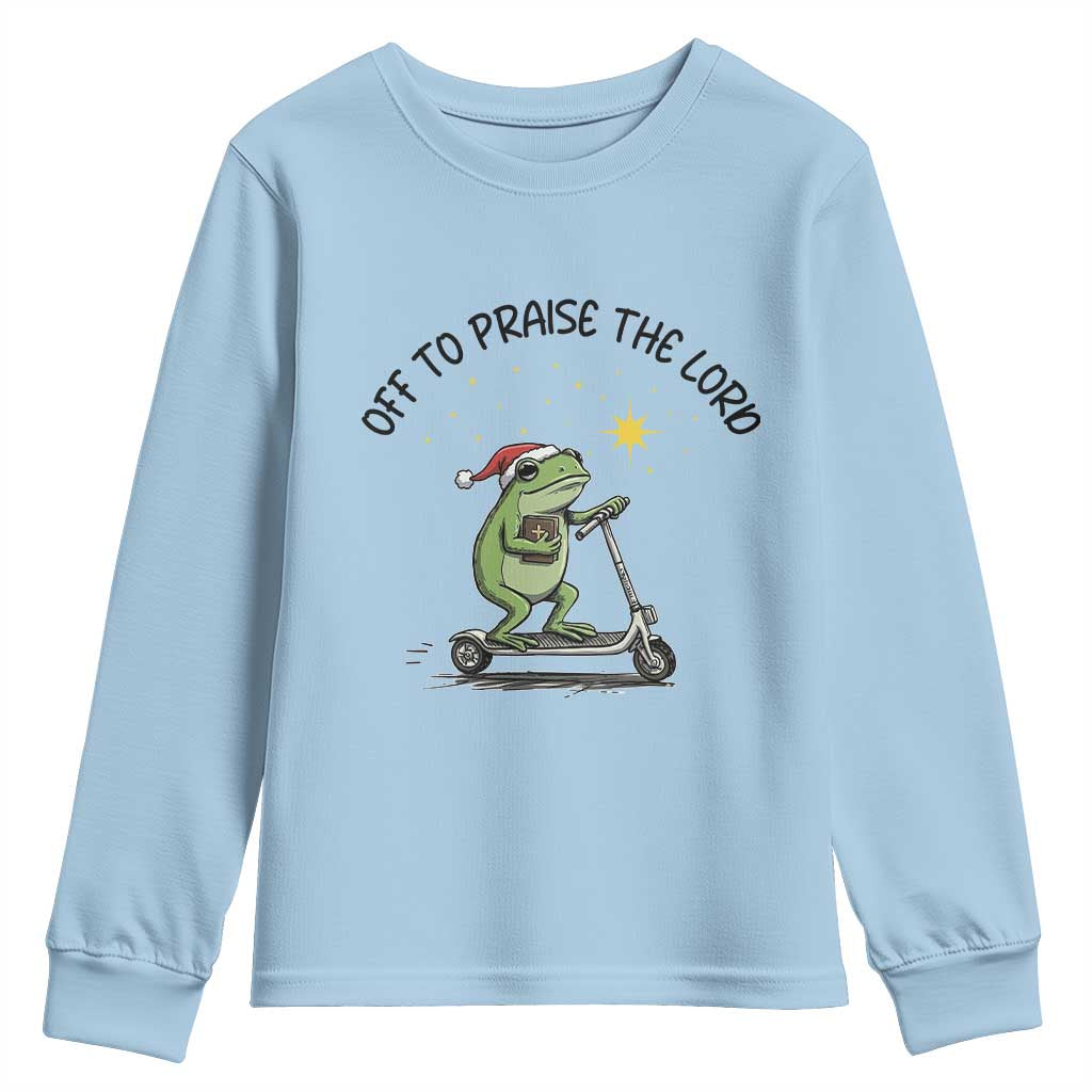 Off To Praise The Lord Youth Sweatshirt Funny Frog Christian - Wonder Print Shop