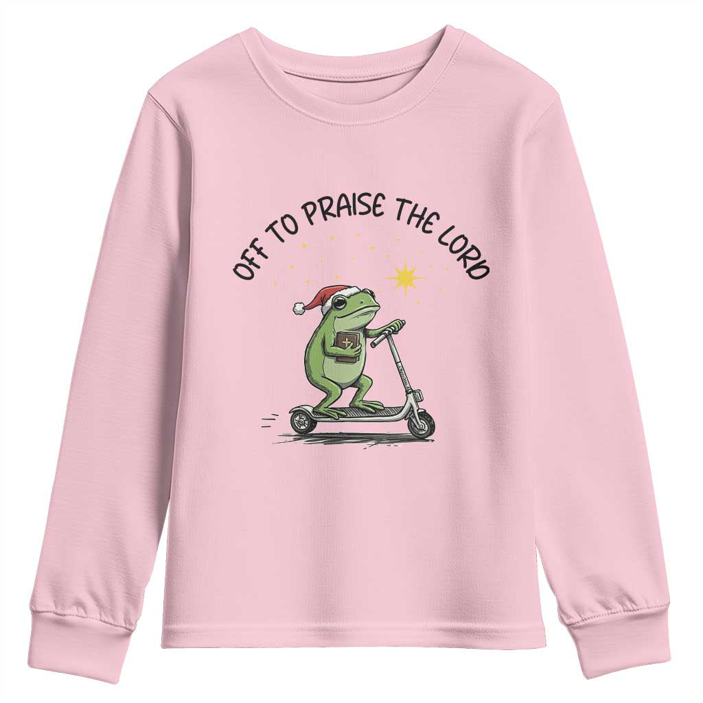 Off To Praise The Lord Youth Sweatshirt Funny Frog Christian - Wonder Print Shop