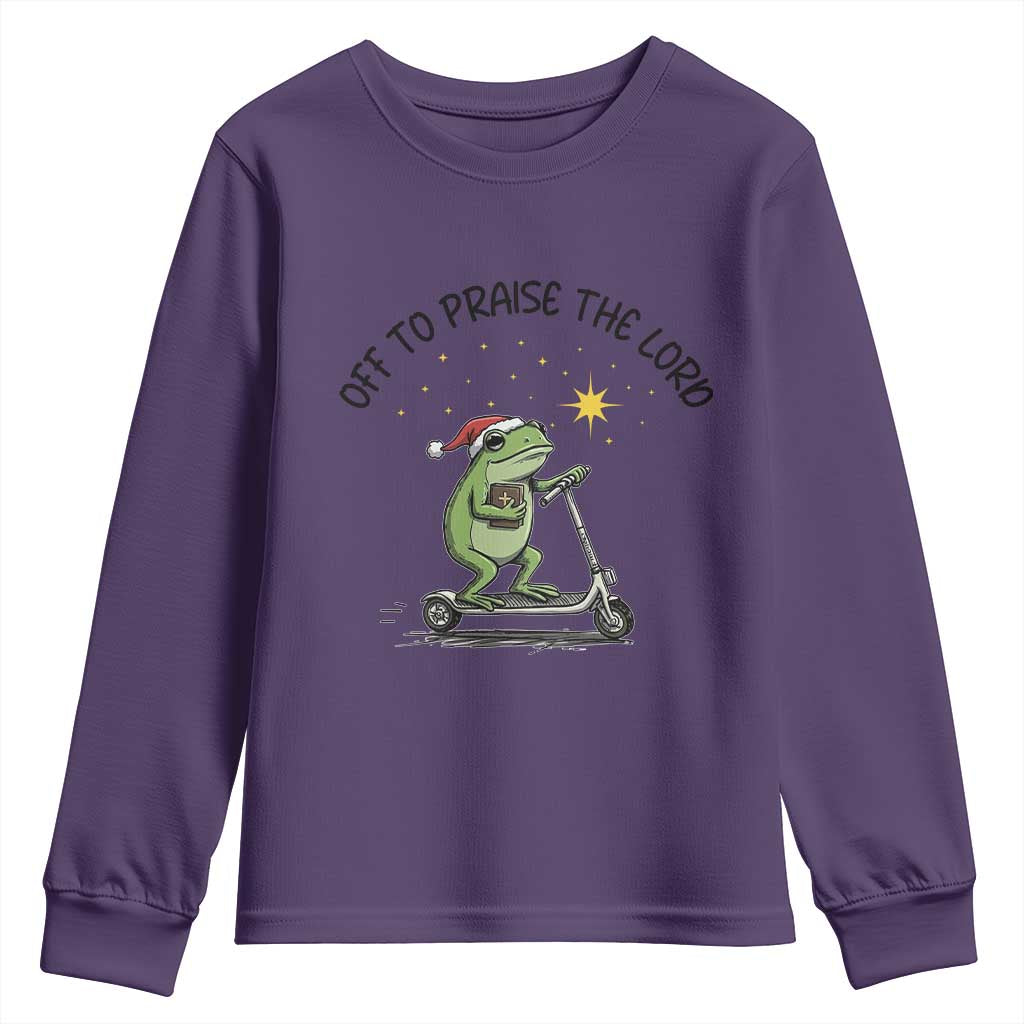 Off To Praise The Lord Youth Sweatshirt Funny Frog Christian - Wonder Print Shop