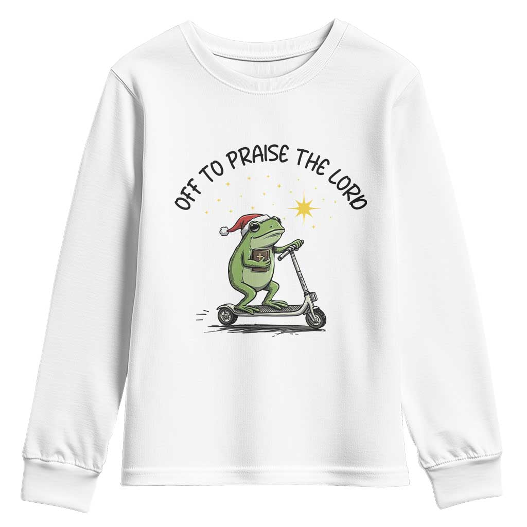 Off To Praise The Lord Youth Sweatshirt Funny Frog Christian - Wonder Print Shop